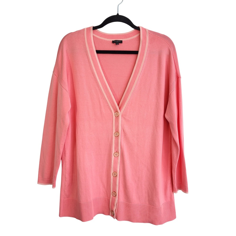 Talbots Plus Girlfriend Cardigan Pink Size 0X Tipped Button Front Spring‎ Pastel